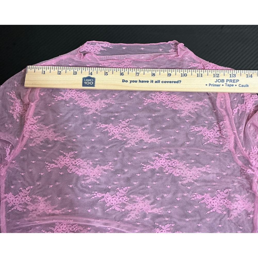 Y2K Coquette Balletcore Fairy Pink Sheer Floral Lace Mock Neck Long Sleeve XS - Picture 5 of 9